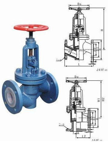 J41F46衬氟法兰截止阀结构图